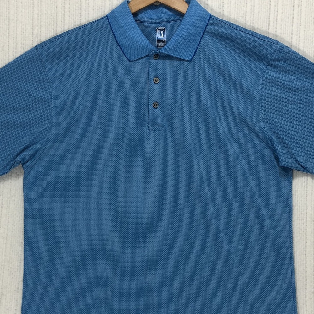 PGA Tour Mens Blue Textured Short Sleeve Golf Polo Shirt Size Large